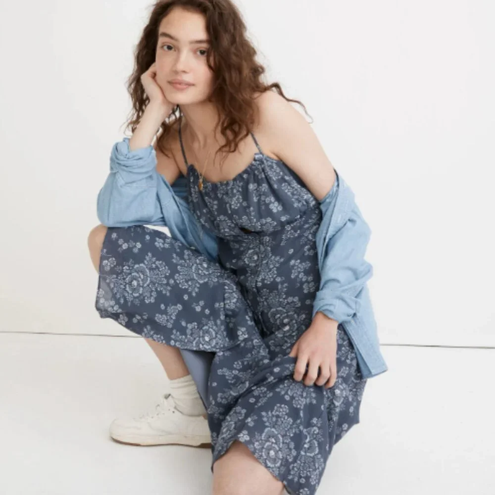 Madewell Archival Floral Tie-Back Button-Front Midi Dress Size 0 NWT - Picture 2 of 15